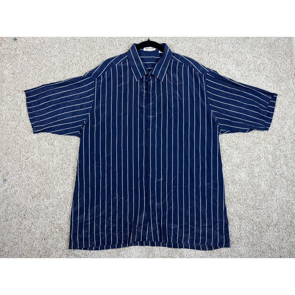 Loris Azzaro Pour Homme Blue Striped Button Shirt Men's XL Short Sleeve Vintage